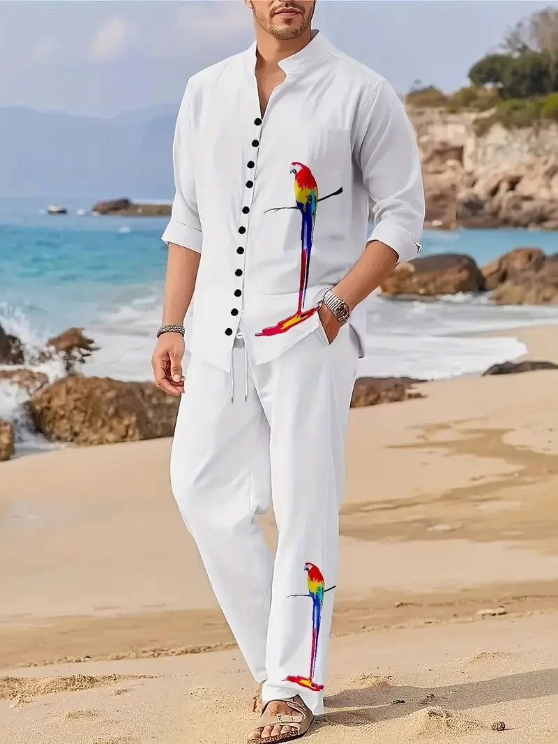 Spring Autumn Casual Lapel Long-Sleeve Mens Shirt Set - Image 3
