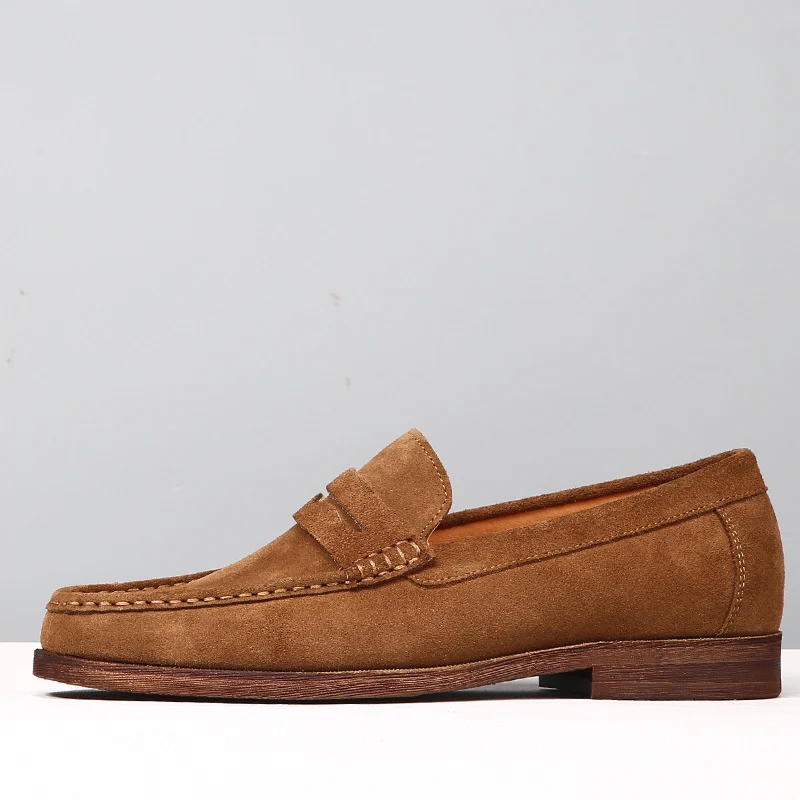 Mens Leather Loafers Genuine Leather Boat Shoes Slip-on Suede - Image 5