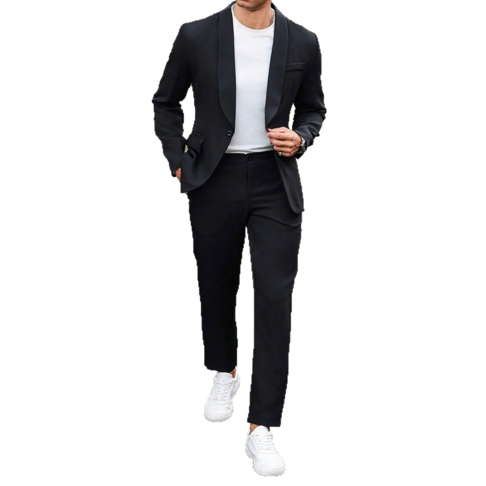 Mens Solid-Color Suit Business Formal Attire Set - Image 3