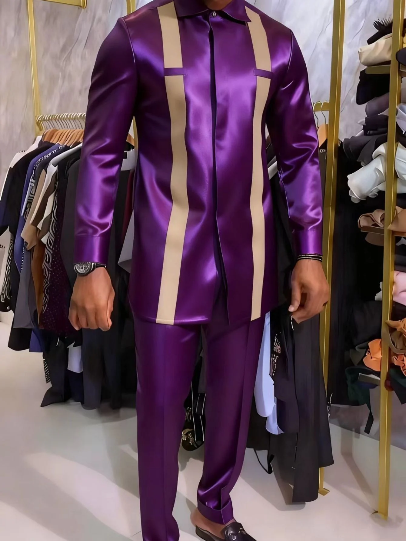 Elegant African Mens Long-sleeve Suit - Image 8