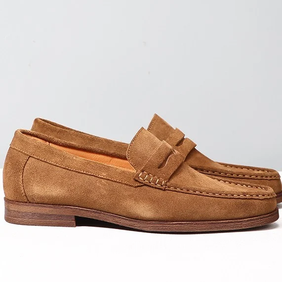 Mens Leather Loafers Genuine Leather Boat Shoes Slip-on Suede - Image 4