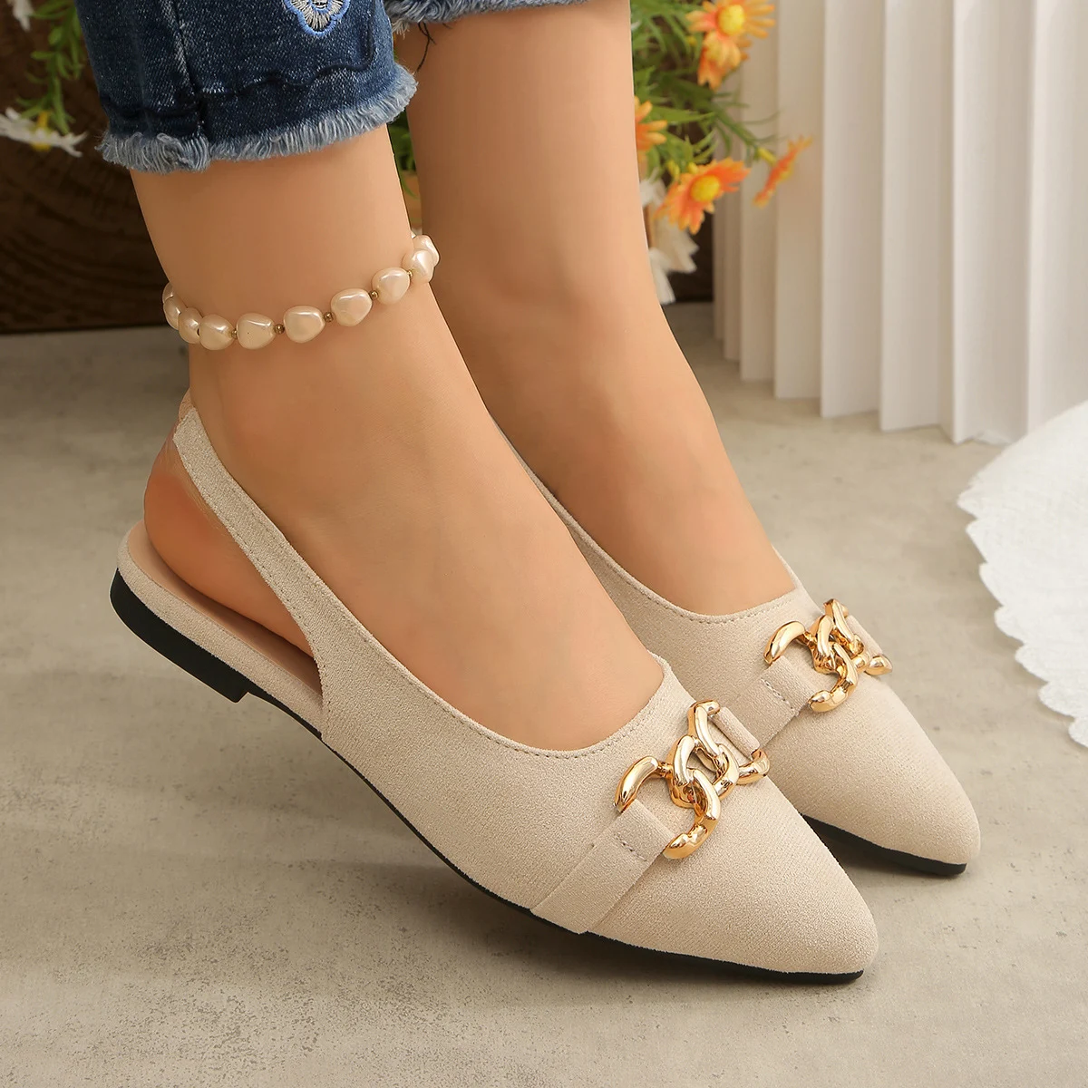 Cross-border Flat-heeled Vintage Closed-toe Sandals Open-back Suede Strappy Sandals With Horsebit Buckles - Image 5