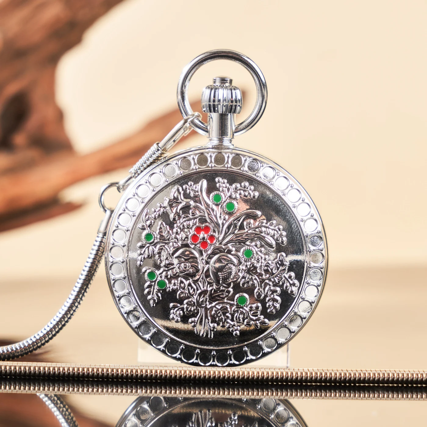 Camellia Automatic Mechanical Pocket Old Shanghai Style Classic Flip-Open Pendant Watch For Ladies - Image 7