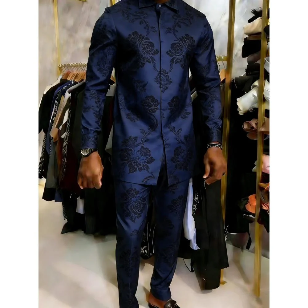 Elegant African Mens Long-sleeve Suit - Image 10