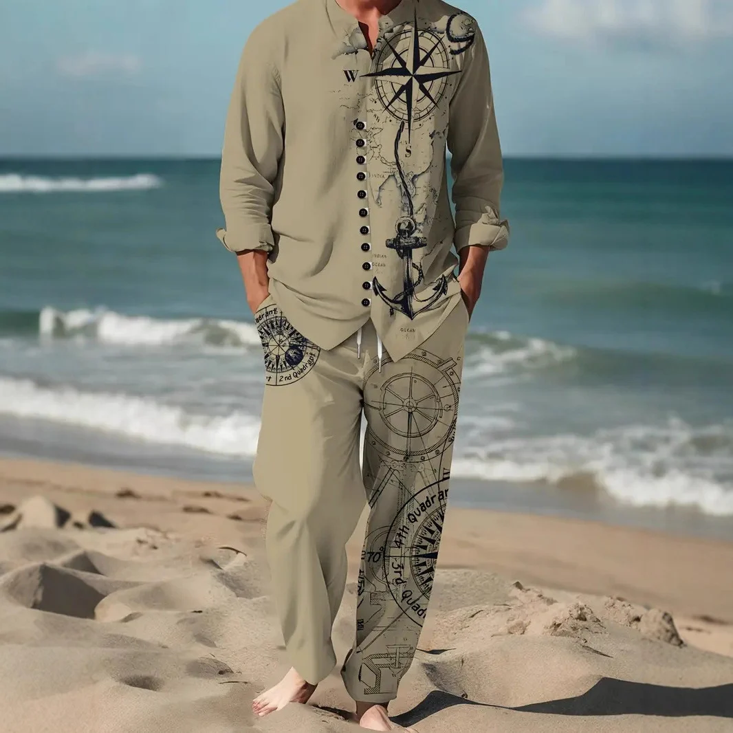 Spring Autumn Casual Lapel Long-Sleeve Mens Shirt Set - Image 5