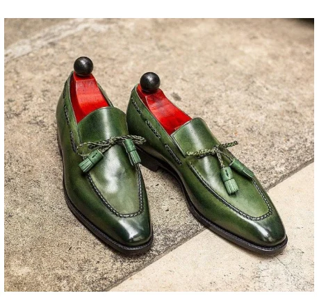 British-style Round-toe Mens PU Green Tassel Shoes - Image 4