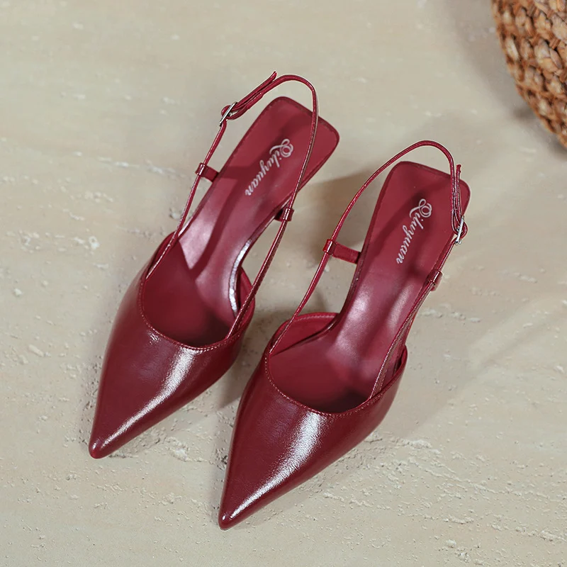 Sexy Wine-red Pointed-toe Sandals - Image 2