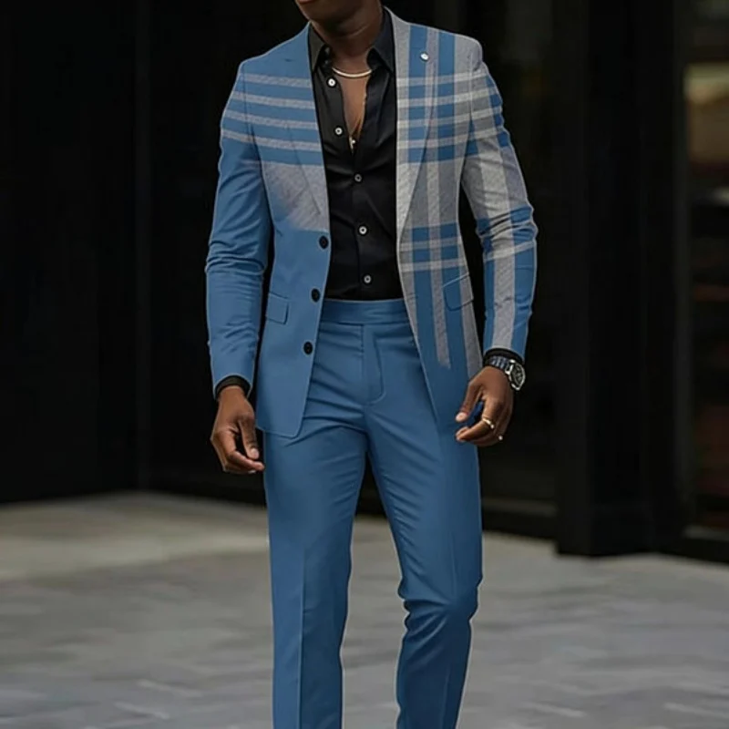 Trendy All-matching Men's High Quality Gradient Suit