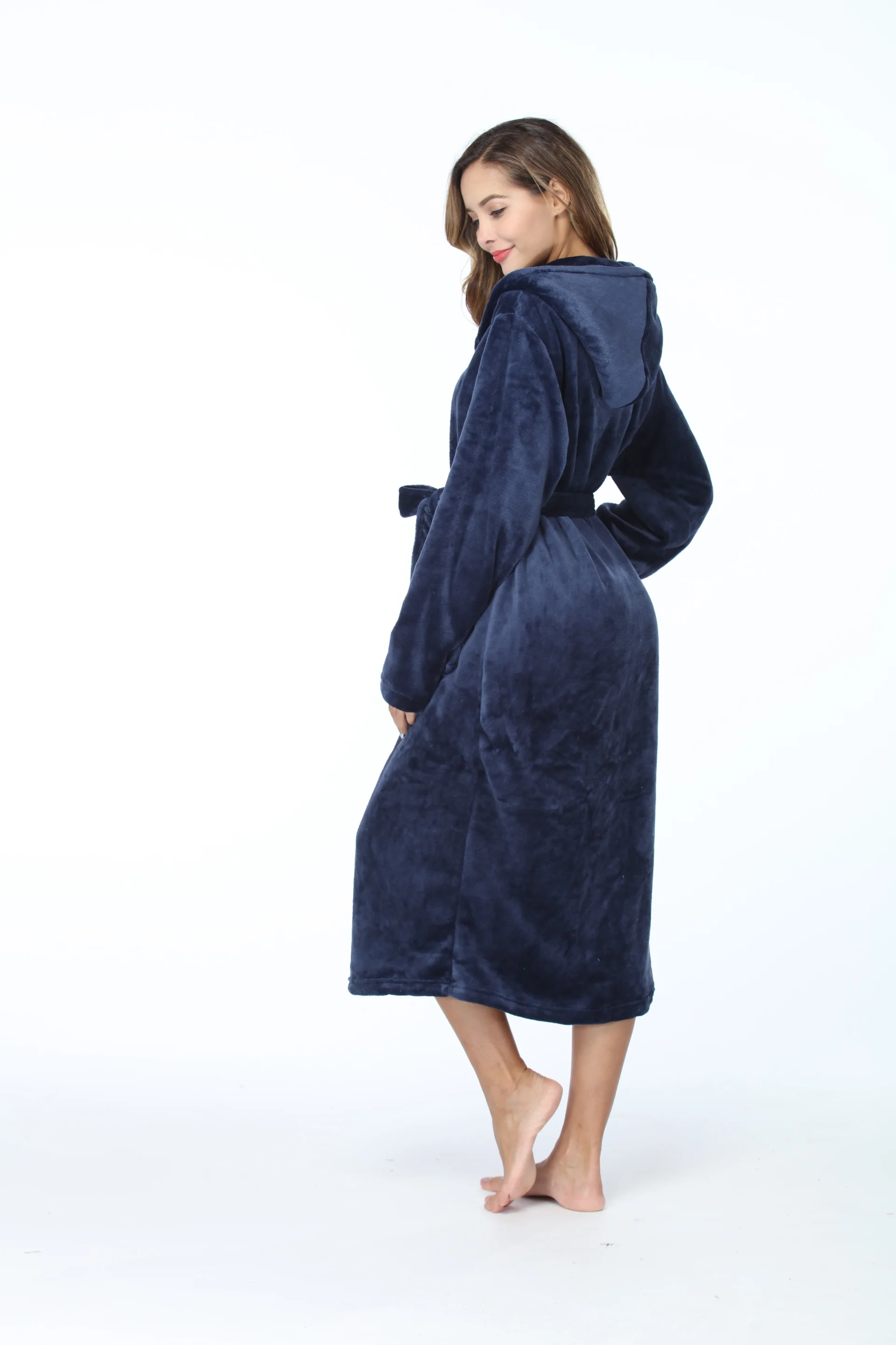 RONGTAI Womens Long Robes Plush Fleece Nightgown Thick Hooded Bathrobe With Pockets Fluffy Sleepwear For Men - Image 9