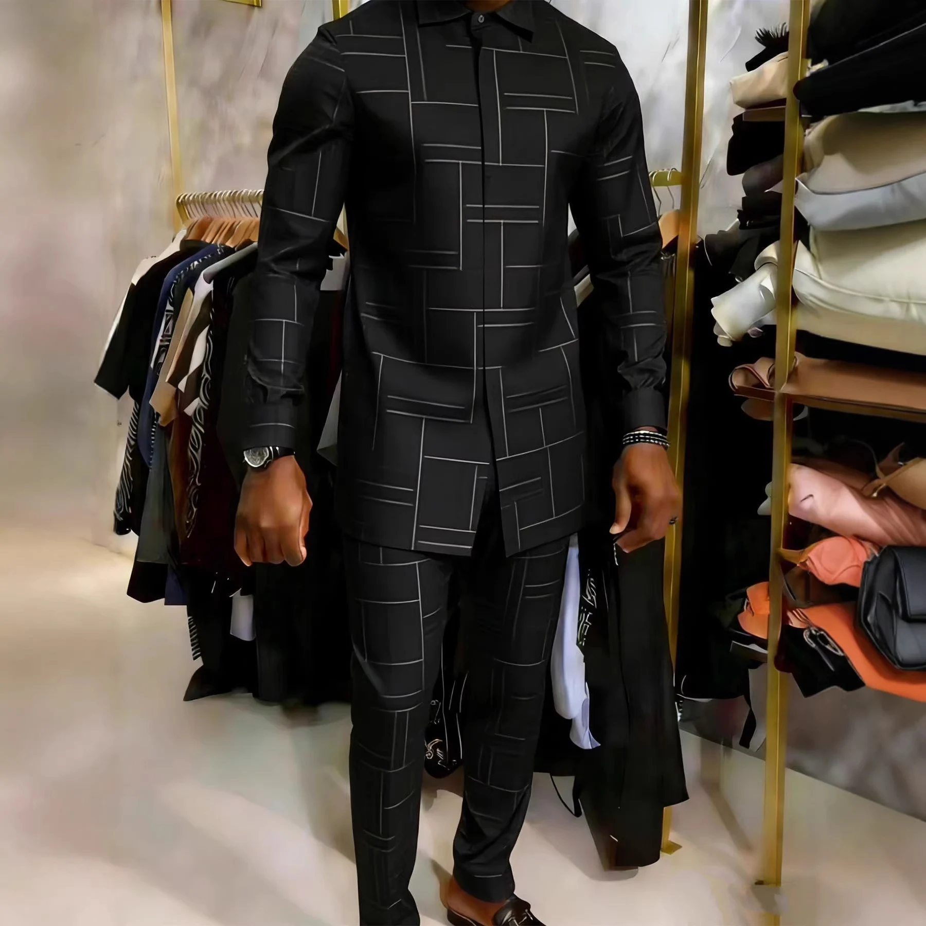 Elegant African Mens Long-sleeve Suit - Image 3