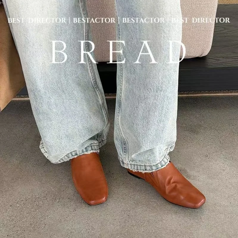 Women's Handmade Full-Grain Sheepskin Closed-Toe Mules, Square Toe Slip-On Flat Slides - Image 5