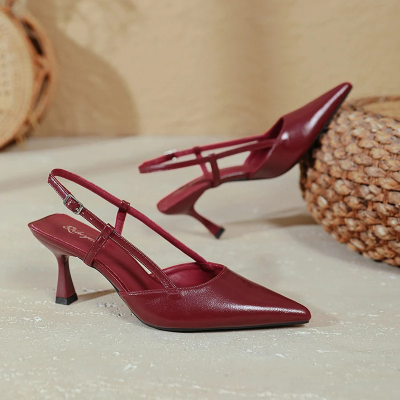 Sexy Wine-red Pointed-toe Sandals