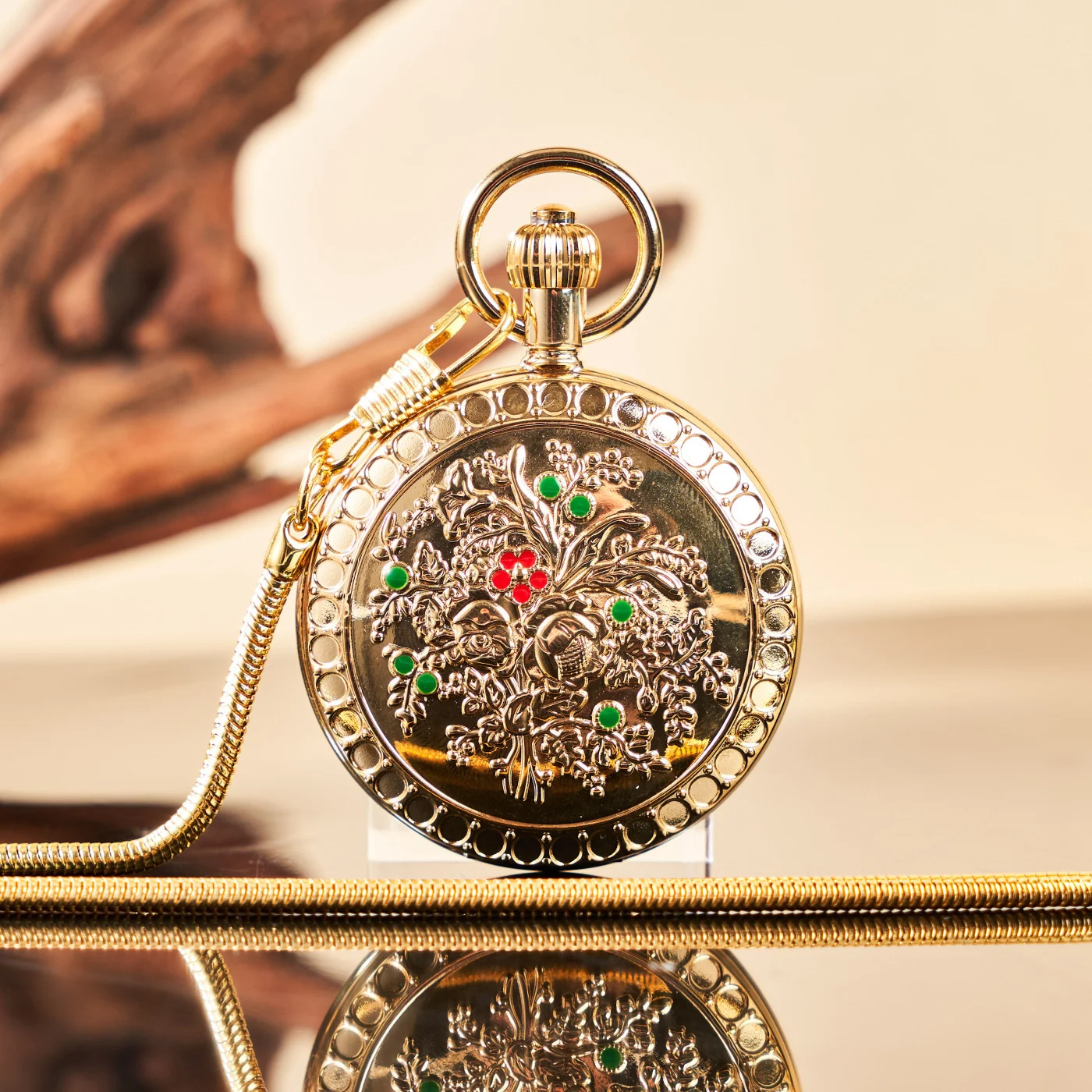 Camellia Automatic Mechanical Pocket Old Shanghai Style Classic Flip-Open Pendant Watch For Ladies - Image 2