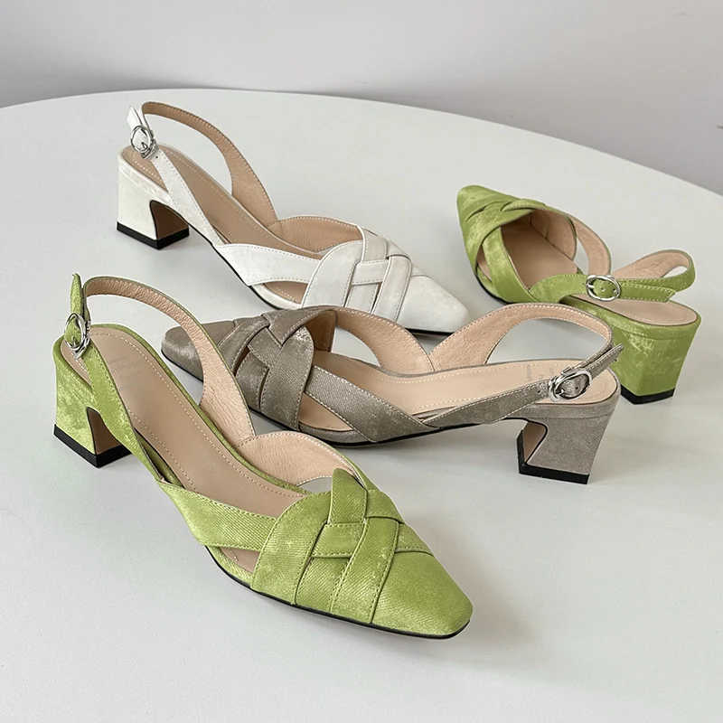 Womens Casual Square-toe Chunky-heel Sandals
