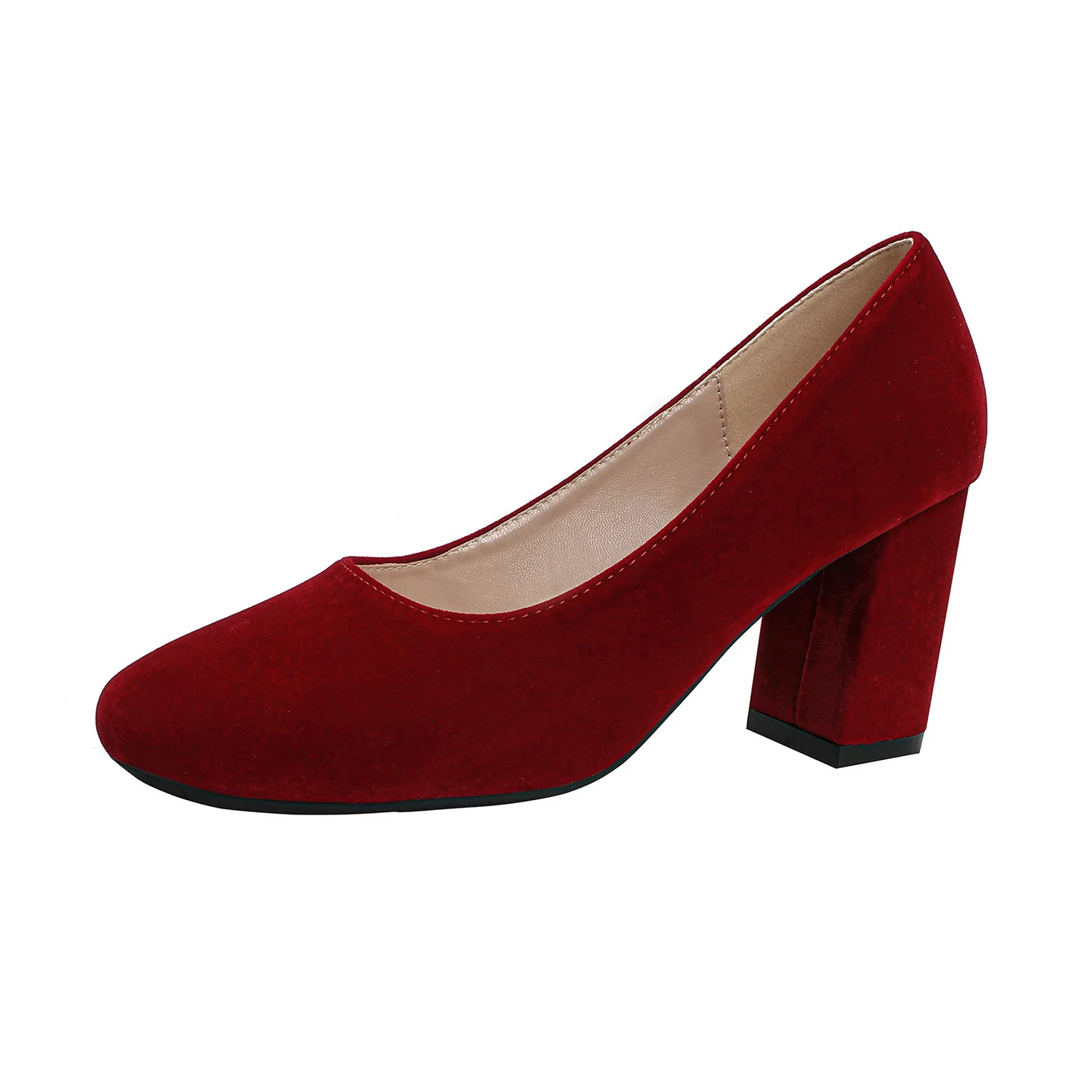Square-toe Chunky-heel Red Wedding Shoes Petite-size High Heels - Image 5
