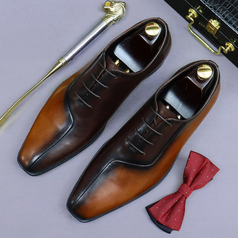 Mens Formal Leather Dress Shoes In British Style With A Color-block Design - Image 7