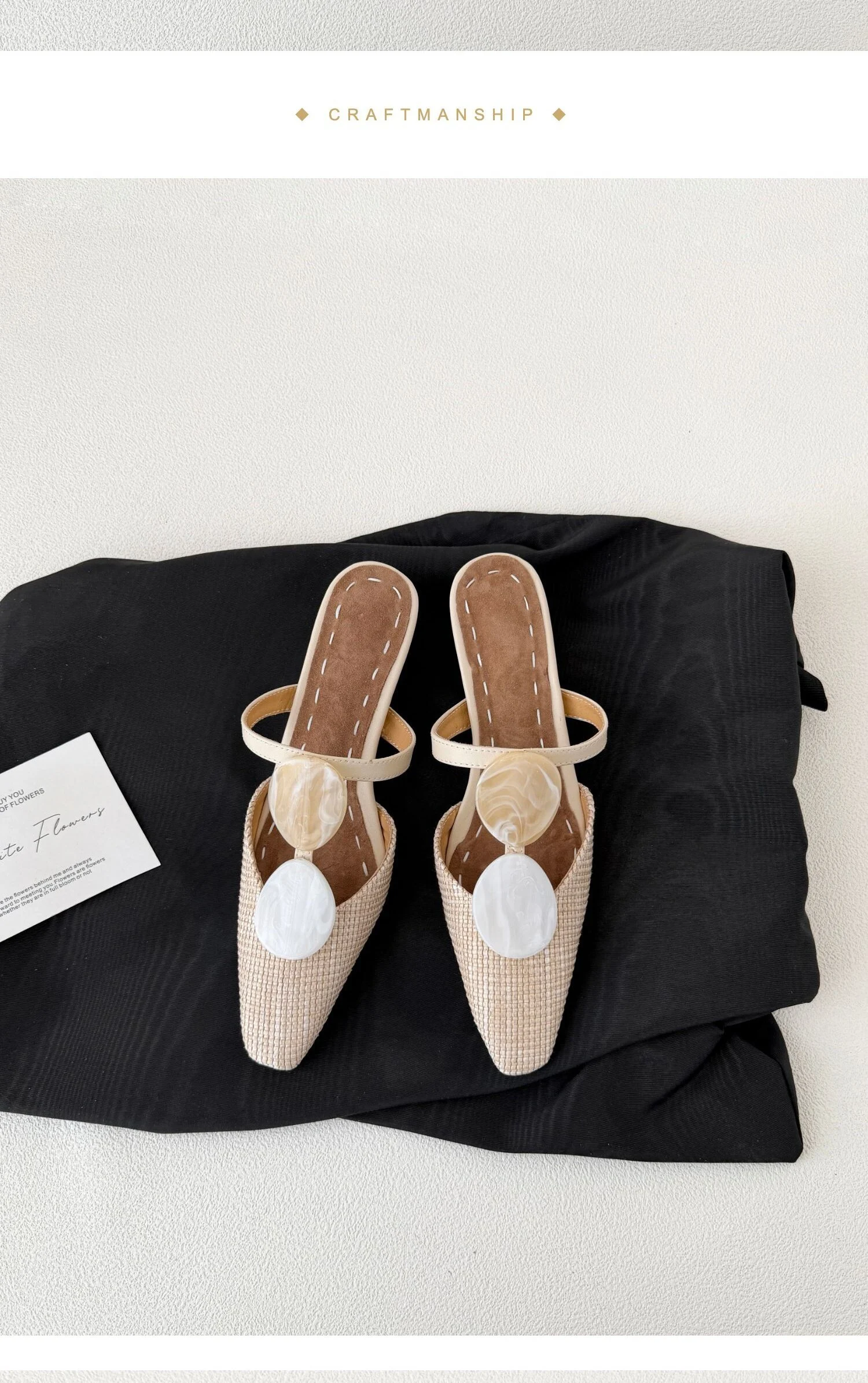 Daoguang Holiday Amber Buckle Woven Breathable Mules For Women, French One-Strap Closed Toe Summer Slide Sandals - Image 5
