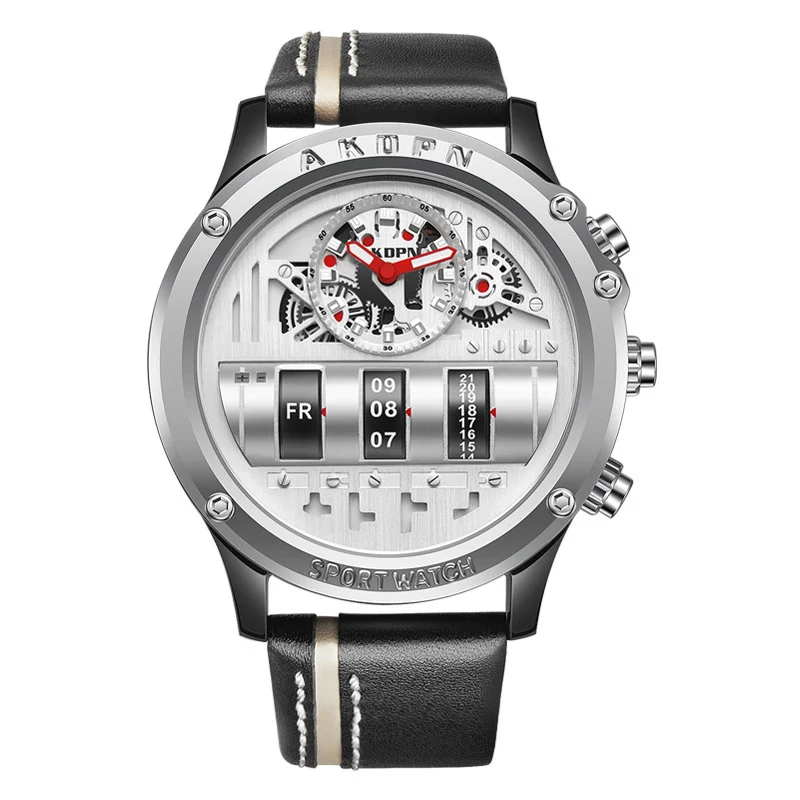 Uniquex Men Wrist Watches Leather Black Silver Creative - Image 2