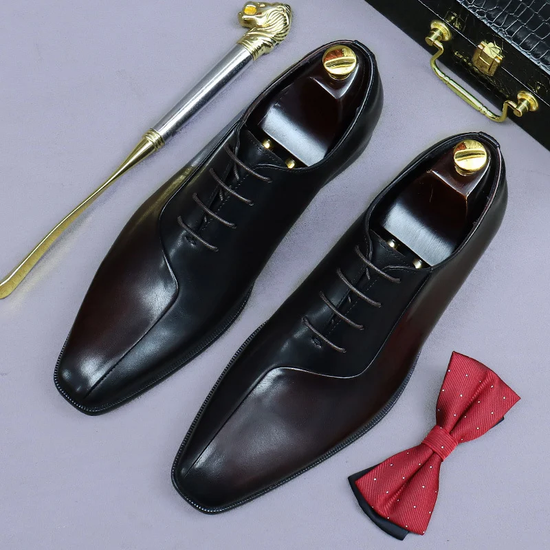 Mens Formal Leather Dress Shoes In British Style With A Color-block Design - Image 2
