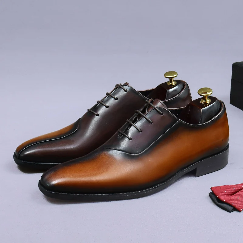 Mens Formal Leather Dress Shoes In British Style With A Color-block Design - Image 5