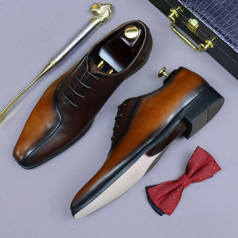 Mens Formal Leather Dress Shoes In British Style With A Color-block Design - Image 4