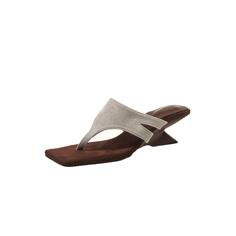 In Stock Elegant Square Toe Thong High Heel Sandals For Women, Stylish Comfort Open Toe Summer Casual Slides - Image 7