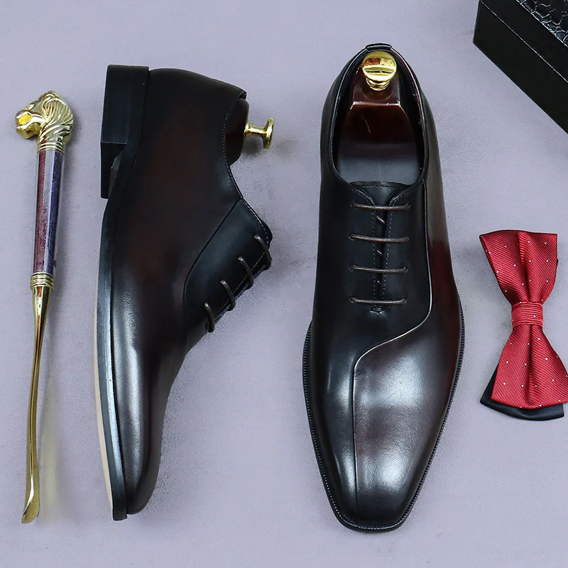 Mens Formal Leather Dress Shoes In British Style With A Color-block Design - Image 6