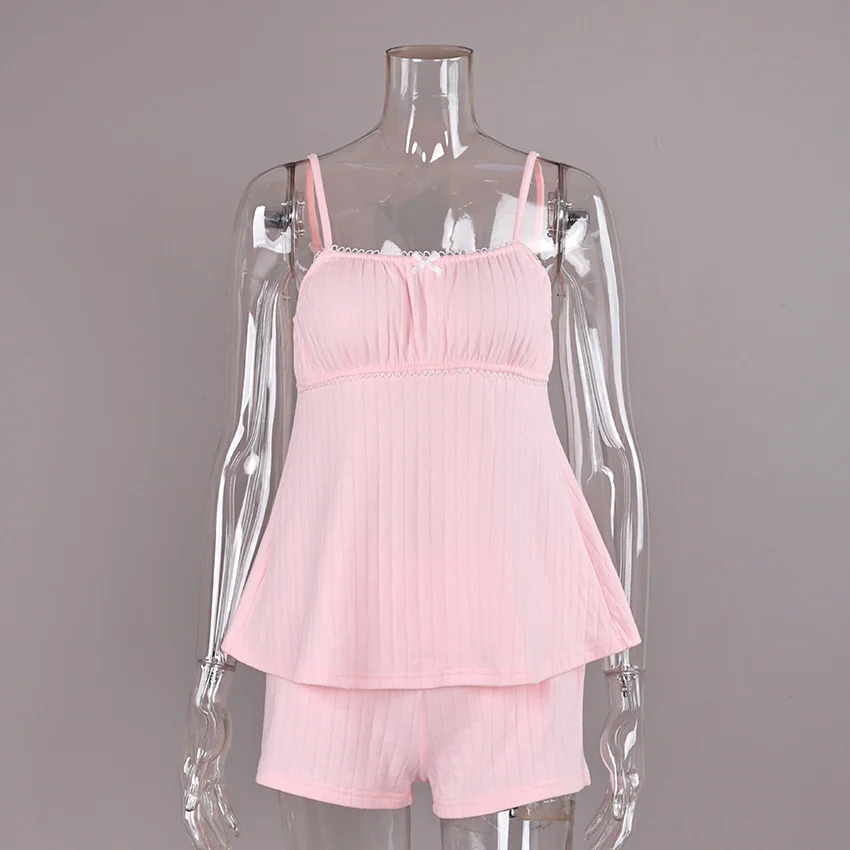 Lace-banded Tube Top And Shorts Two-piece Set Comfortable Sleepwear - Image 4