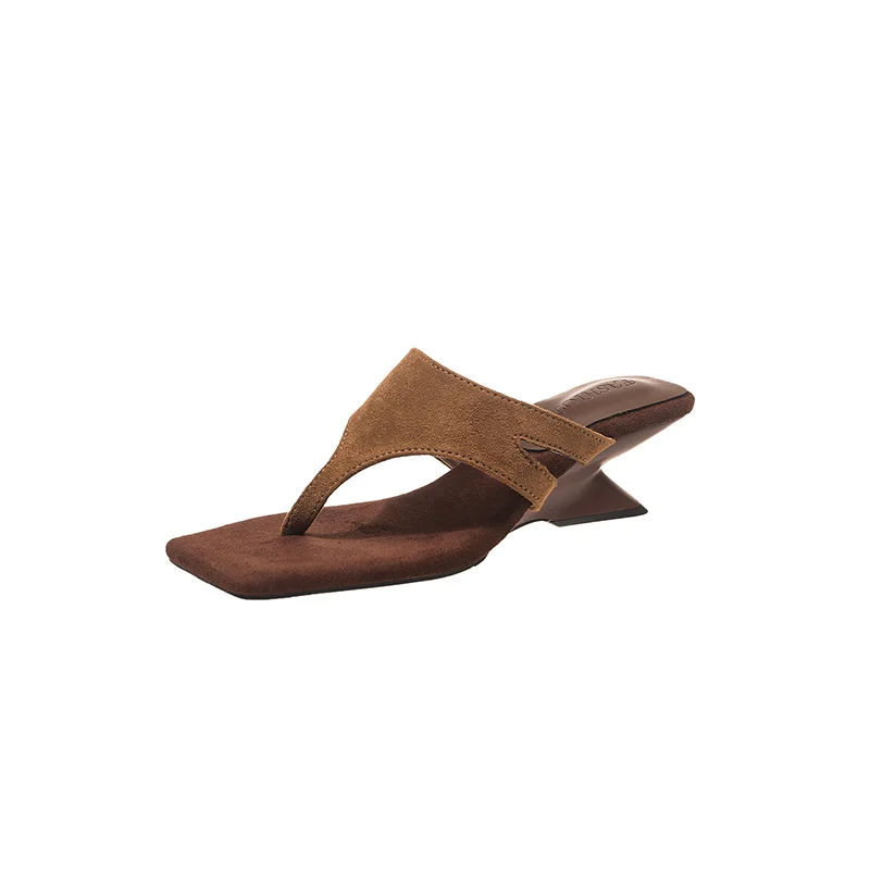 In Stock Elegant Square Toe Thong High Heel Sandals For Women, Stylish Comfort Open Toe Summer Casual Slides - Image 8