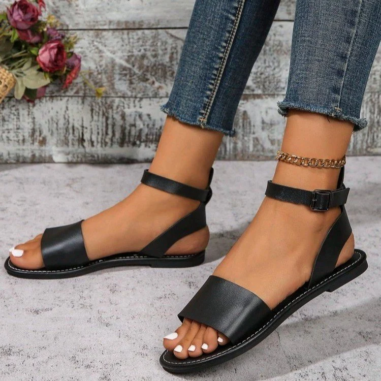 Women's Plus Size Minimalist Open Toe Sandals - Comfortable Four Season Flat Shoes for Daily Wear