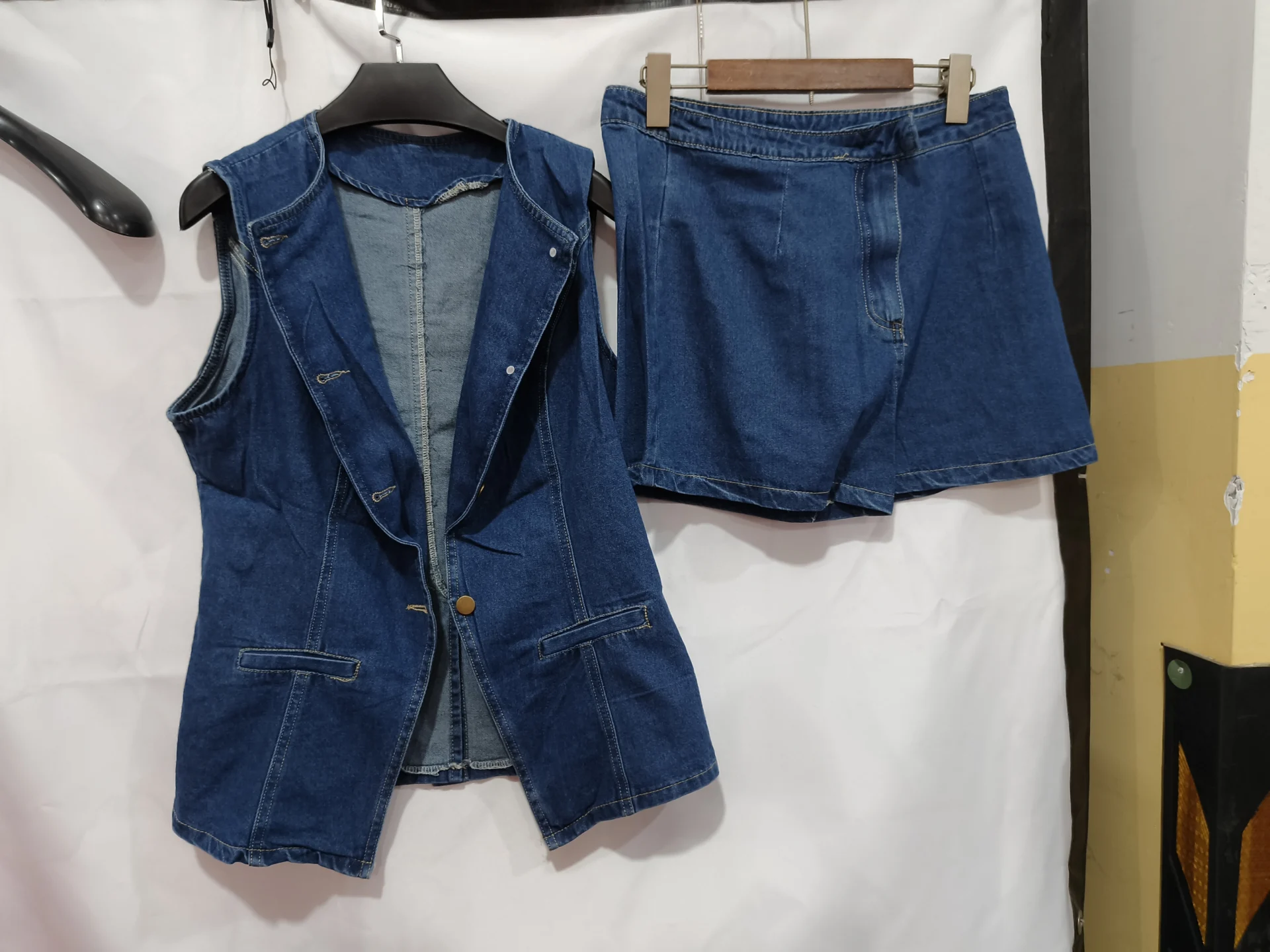 Fashion Denim Suit Summer Casual Sleeveless Button Vest Top And High Waist Shorts Set For Womens Clothing - Image 9