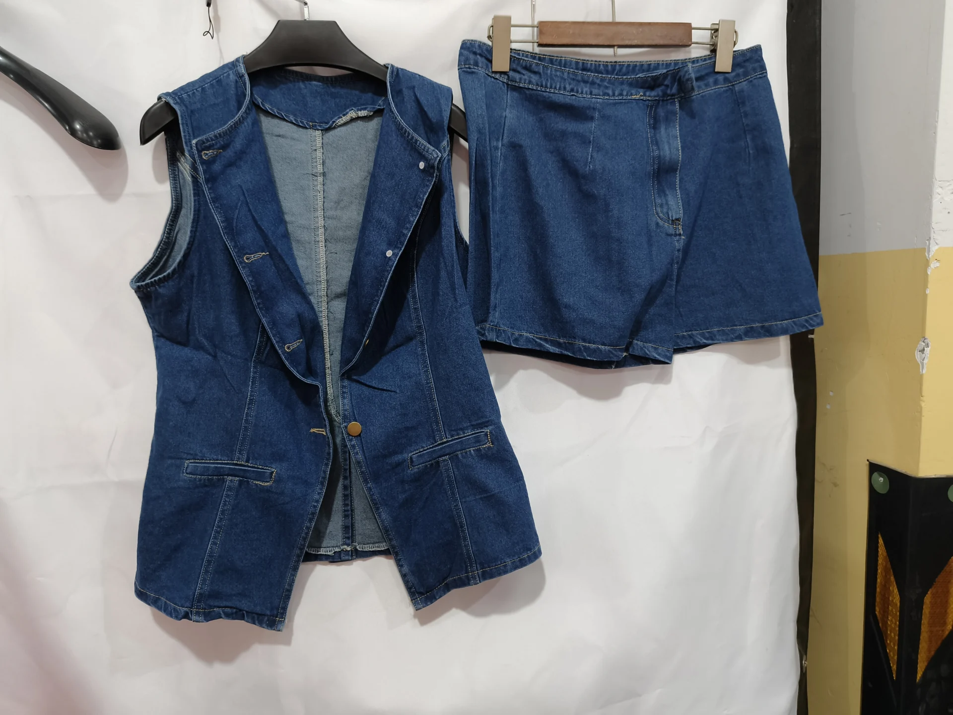 Fashion Denim Suit Summer Casual Sleeveless Button Vest Top And High Waist Shorts Set For Womens Clothing - Image 2