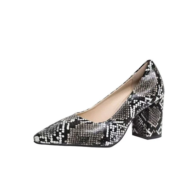 Women's Snake Print Pointed Toe Block Heel Pumps 2026 Spring Summer Elegant High Heels Versatile Office Party Shoes - Image 8
